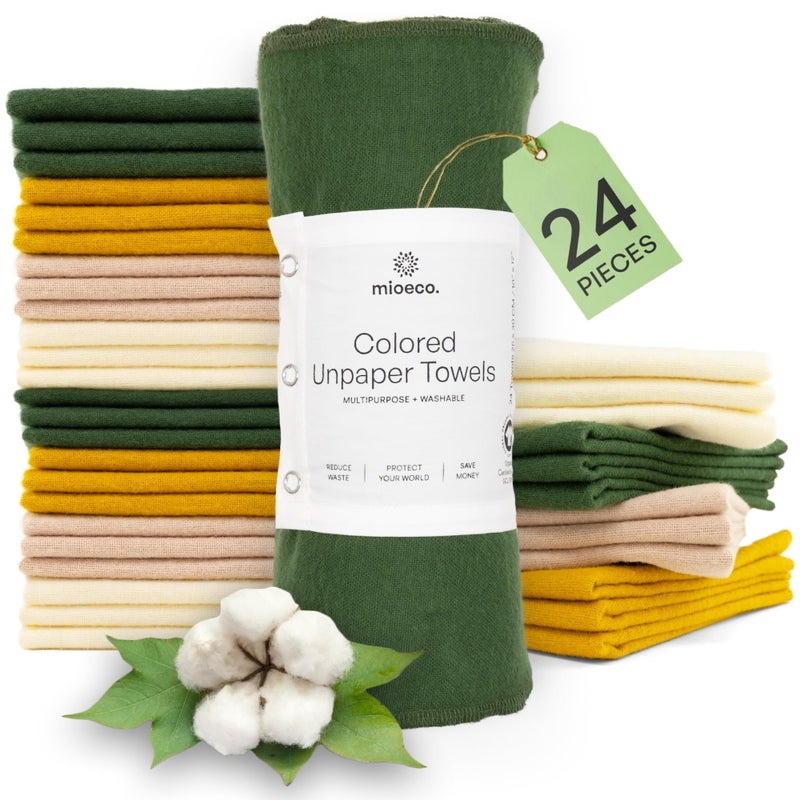24 Pack Multicolored Reusable Paper Towels  Nature Friendly  Organic Cotton Alternative  Thick Strong Paperless Kitchen Dish Cloths  Reusable Napkins  Dish Towels  Cloth Napkin