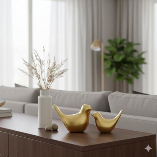 AABCO Bird Set Showpiece Blessing for Home Decor | Living Room, Bedroom, Office Desk, Cabinets (Golden) - Image 2