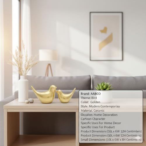 AABCO Bird Set Showpiece Blessing for Home Decor | Living Room, Bedroom, Office Desk, Cabinets (Golden) - Image 4