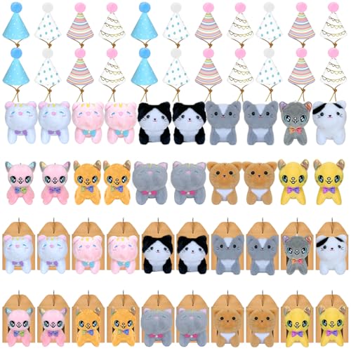 Jiytivity 60 Pcs Adopt A Cat Party Favors Include 20 Mini Stuffed Kittens 20 Foldable Kraft Boxes 20 Birthday Hats Cat Party Favors Mini Plush Stuffed Animals for Adopt A Kitty Cat Party Supplies Gifts - Image 1