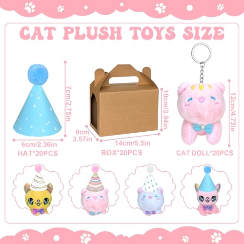 Jiytivity 60 Pcs Adopt A Cat Party Favors Include 20 Mini Stuffed Kittens 20 Foldable Kraft Boxes 20 Birthday Hats Cat Party Favors Mini Plush Stuffed Animals for Adopt A Kitty Cat Party Supplies Gifts - Image 5