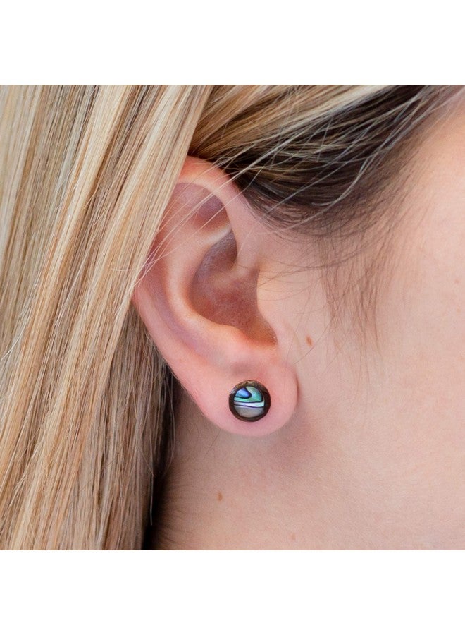 Earth Accessories Organic Shell Stud Earrings For Women - Stud Earring Set Surrounded By Coconut Shell With Abalone, Mother Of Pearl, And More - Image 3