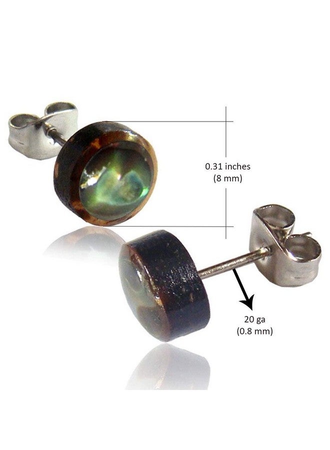 Earth Accessories Organic Shell Stud Earrings For Women - Stud Earring Set Surrounded By Coconut Shell With Abalone, Mother Of Pearl, And More - Image 2