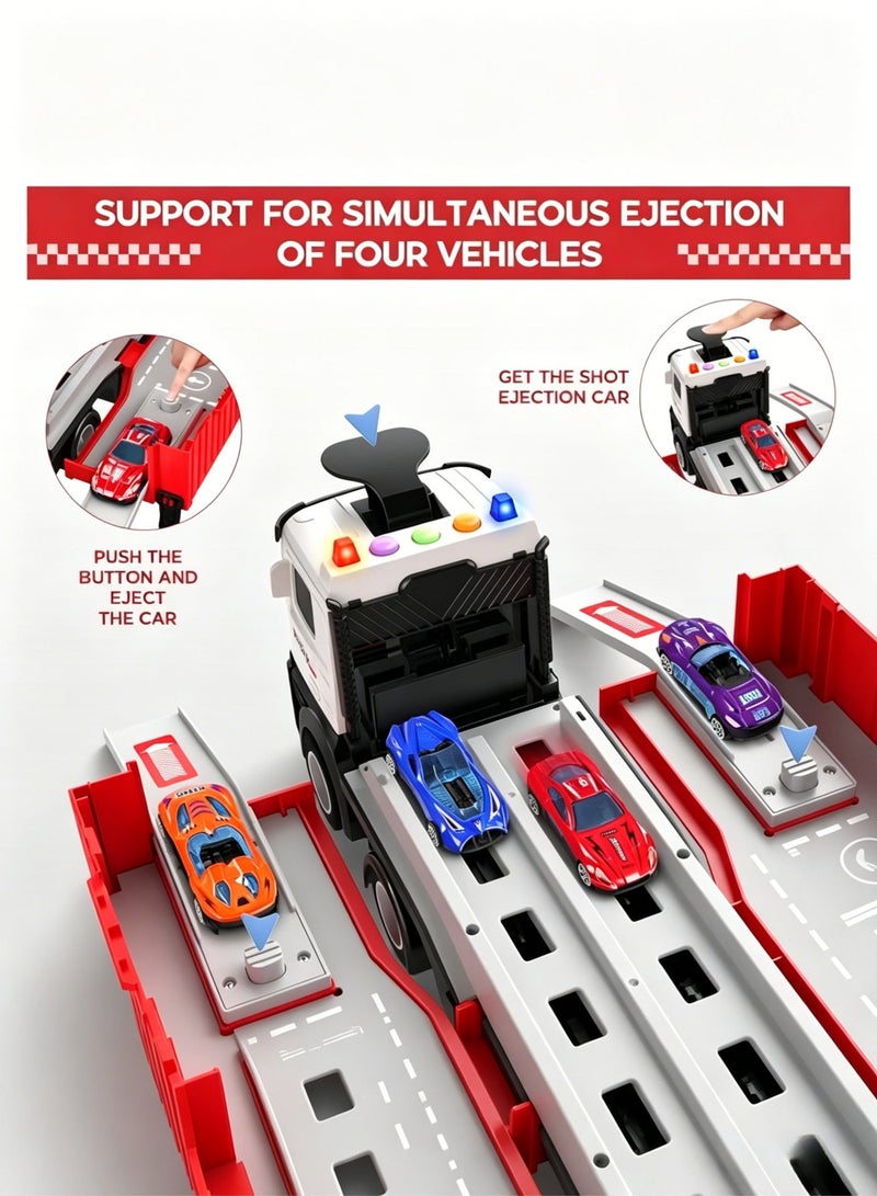 Race Car Track Toy Truck Toy with Slots & Foldable Race Tracks Transport Car Carrier Toy for Toddlers Cars Toy Set Container Truck Toy with 8 Alloy Cars Vehicles Toy Set for 3+ Kids Boys Girls - Image 4