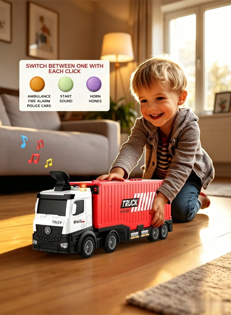 Race Car Track Toy Truck Toy with Slots & Foldable Race Tracks Transport Car Carrier Toy for Toddlers Cars Toy Set Container Truck Toy with 8 Alloy Cars Vehicles Toy Set for 3+ Kids Boys Girls - Image 2
