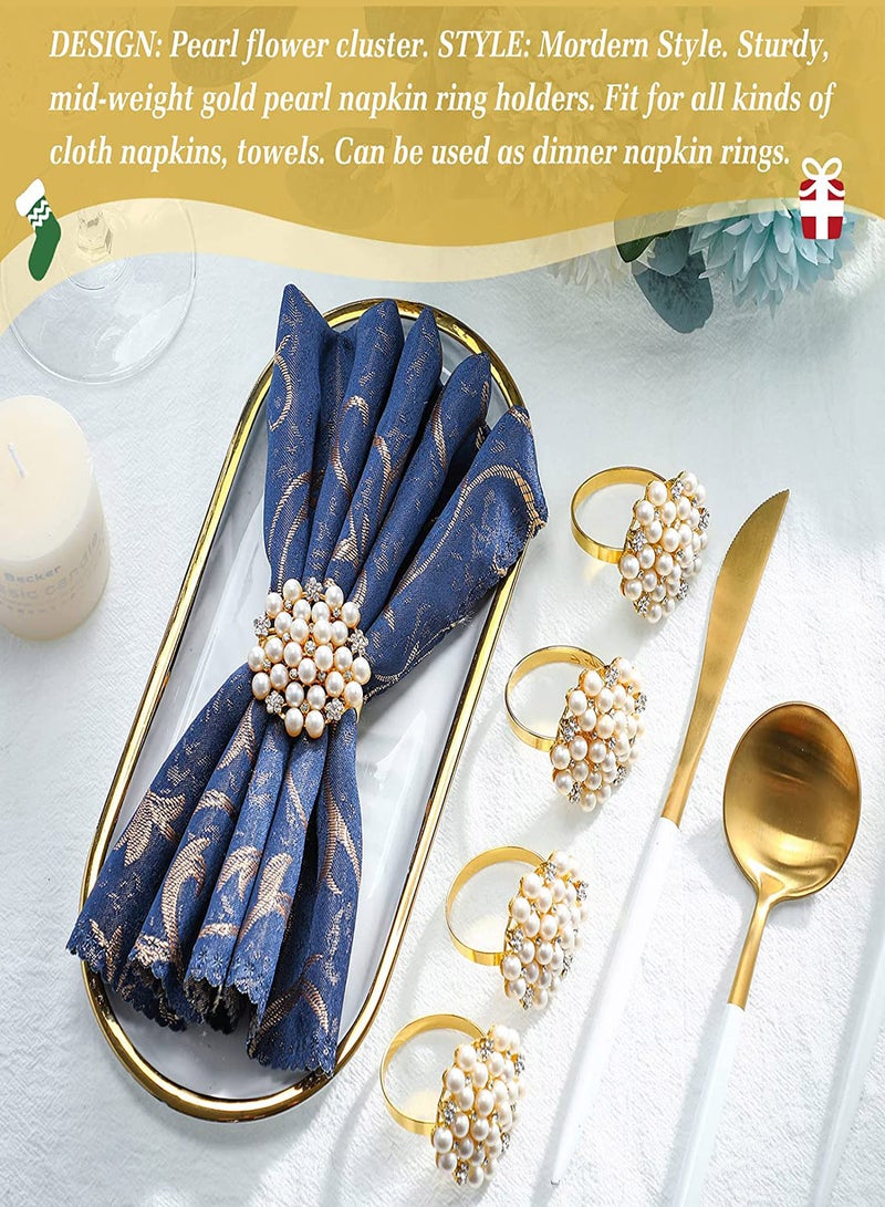 Excefore Napkin Rings Rhinestone Pearl 6Pcs Gold Serviette Buckle Elegant Napkin Ring Holder for Wedding Party Holiday Dinner Table Decorations Bling Crystal Diamond Home Table Decor  - Image 3