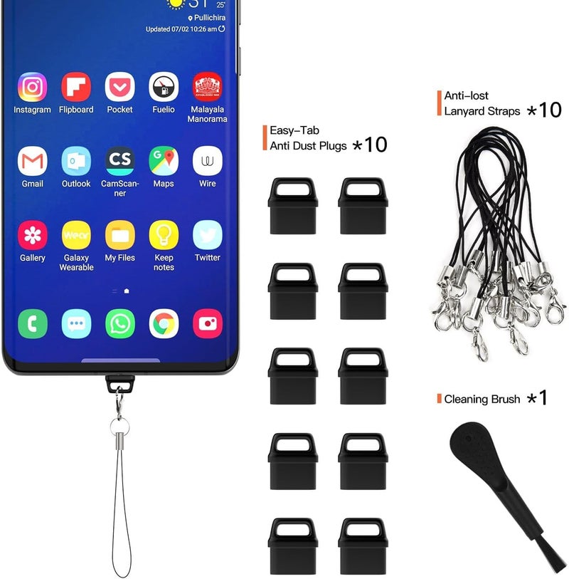 كاست ويف 10 قطع من سدادة الغبار USB C، غطاء حماية من الغبار USB-C، غطاء منفذ USB مع حبل سهل الإمساك وفرشاة تنظيف لـ Samsung Galaxy S25 S24 S23 S22 S21، Pixel، MacBook، جميع أجهزة USB C - Image 2