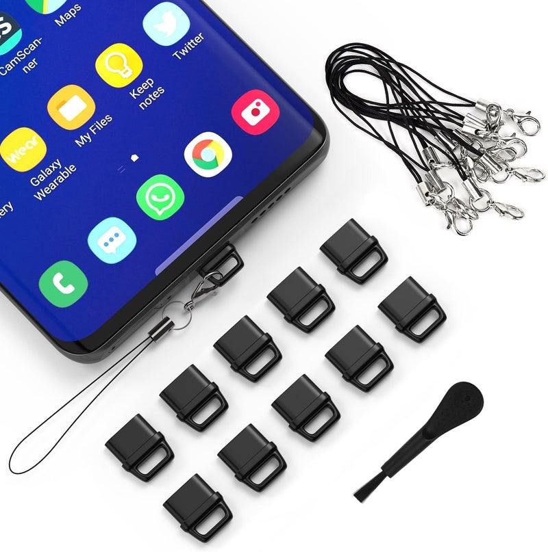 كاست ويف 10 قطع من سدادة الغبار USB C، غطاء حماية من الغبار USB-C، غطاء منفذ USB مع حبل سهل الإمساك وفرشاة تنظيف لـ Samsung Galaxy S25 S24 S23 S22 S21، Pixel، MacBook، جميع أجهزة USB C - Image 1