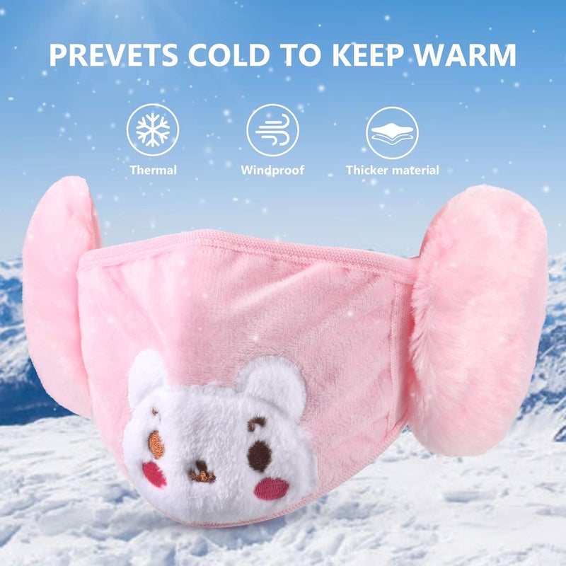 Syhood 3 Pieces Winter Kids Balaclava Face Covering with Earmuffs Cold Weather Ear Warmer Cute Cartoon Ear Muffs for Girls Boys - Image 2