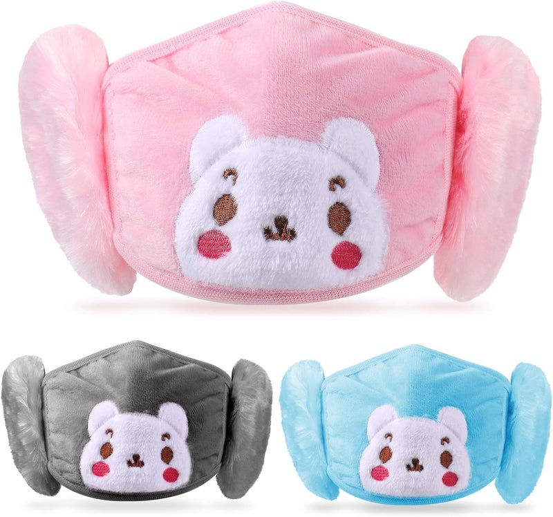 Syhood 3 Pieces Winter Kids Balaclava Face Covering with Earmuffs Cold Weather Ear Warmer Cute Cartoon Ear Muffs for Girls Boys - Image 1
