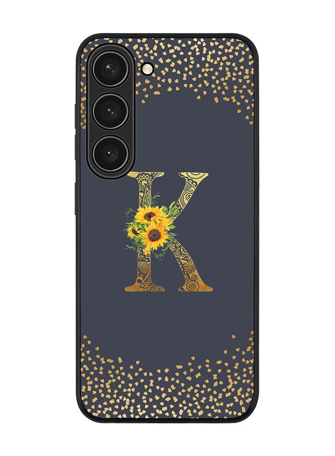 Stylizedd Rugged Black edge case for Samsung Galaxy S23 5G Slim fit Soft Case Flexible Rubber Edges Anti Drop TPU Gel Thin Cover - Custom Monogram Initial Letter Floral Pattern Alphabet - K (Grey ) - Image 1