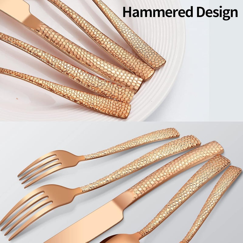 Remoxye 40Piece Silverware Set Rose Gold Hammered Stainless Steel Flatware Sets for 8 FoodGrade Tableware Set Including Fork Knife Spoon Set Home Kitchen Cutlery Sets Dishwasher Safe - Image 5