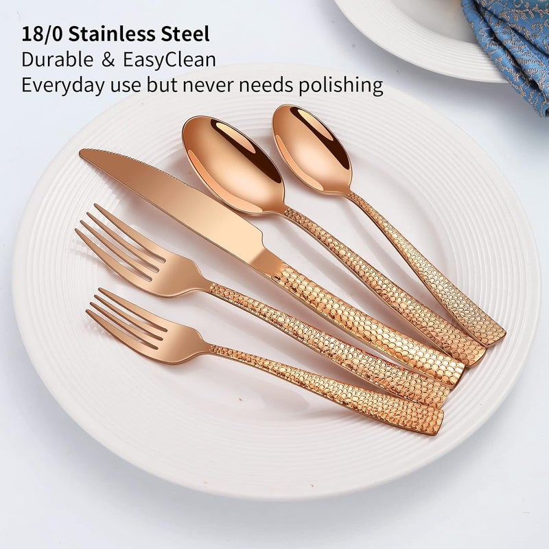 Remoxye 40Piece Silverware Set Rose Gold Hammered Stainless Steel Flatware Sets for 8 FoodGrade Tableware Set Including Fork Knife Spoon Set Home Kitchen Cutlery Sets Dishwasher Safe - Image 3