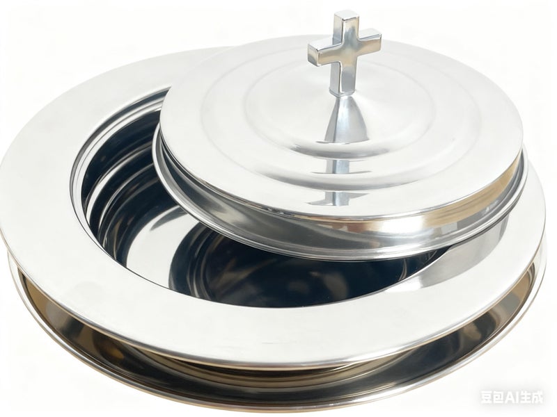 SruiSwei Polished Steel 2 PCS Communion Bread Plate with Cover for Churches,Stackable Communion Bread Tray Plates with Lid, 2 Stacking Communion Plate & 1 Bread Plate Lid - Image 2