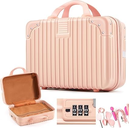 SUNBEET Mini Hard Shell Hard Travel Luggage Makeup Case Small Portable Carrying Case Suitcase Organizer Makeup Storage Box for Women (B-Skin) - Image 2