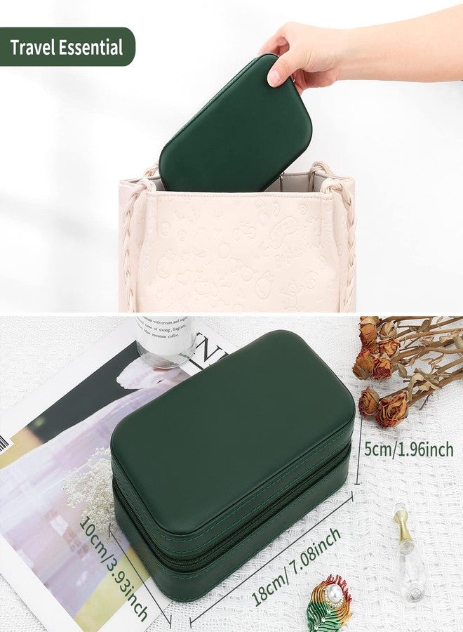 DesignSter Travel Jewelry Box, PU Leather Portable Jewelry Case, Small Jewelry Boxes for Gifts, Travel Jewelry Organizer for Women Rings Earrings Necklaces Bracelets (Dark Green) - Image 5