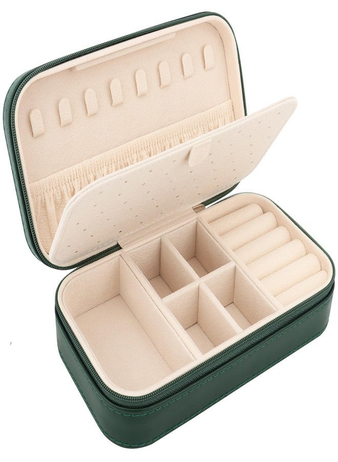 DesignSter Travel Jewelry Box, PU Leather Portable Jewelry Case, Small Jewelry Boxes for Gifts, Travel Jewelry Organizer for Women Rings Earrings Necklaces Bracelets (Dark Green) - Image 1