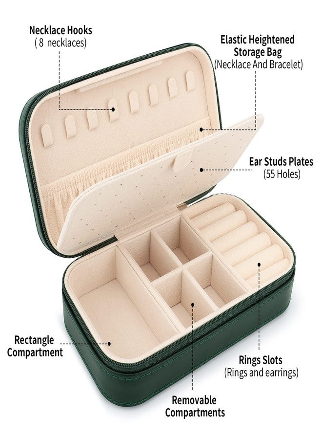 DesignSter Travel Jewelry Box, PU Leather Portable Jewelry Case, Small Jewelry Boxes for Gifts, Travel Jewelry Organizer for Women Rings Earrings Necklaces Bracelets (Dark Green) - Image 2