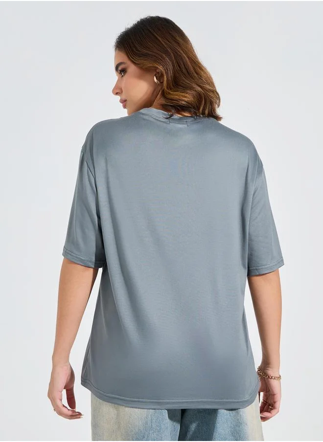 Styli Oversized Rose Graphic Print T-Shirt