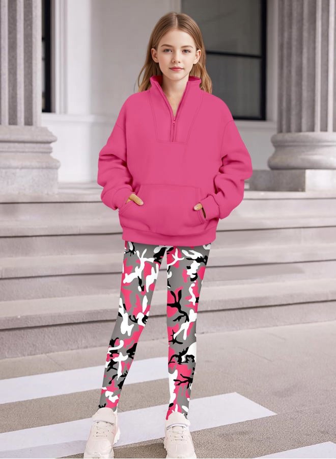 dearnow Girls Clothes Tie Dye Quarter-zip Sweatshirt + Camo Sweatpants Girls Clothing Sets 2 Piece Fall Winter Outfits 7-14T, Pink, 7-8 years - Image 2