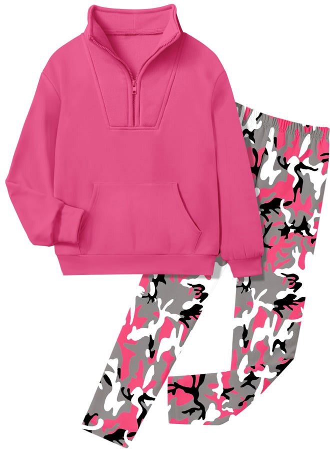 dearnow Girls Clothes Tie Dye Quarter-zip Sweatshirt + Camo Sweatpants Girls Clothing Sets 2 Piece Fall Winter Outfits 7-14T, Pink, 7-8 years - Image 1