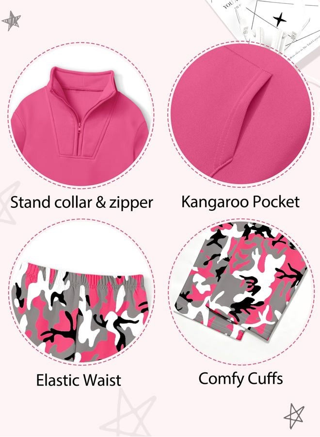dearnow Girls Clothes Tie Dye Quarter-zip Sweatshirt + Camo Sweatpants Girls Clothing Sets 2 Piece Fall Winter Outfits 7-14T, Pink, 7-8 years - Image 4