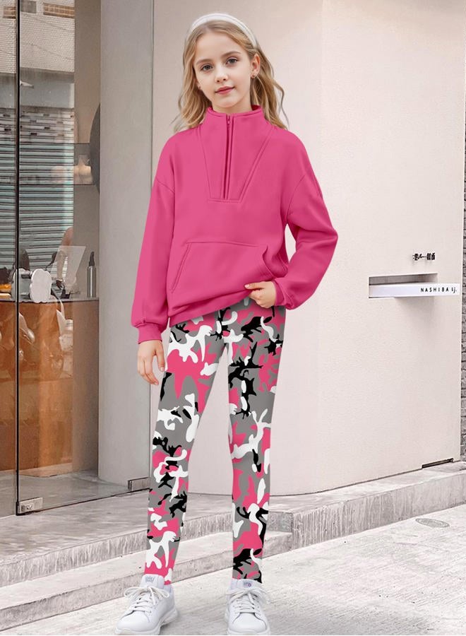 dearnow Girls Clothes Tie Dye Quarter-zip Sweatshirt + Camo Sweatpants Girls Clothing Sets 2 Piece Fall Winter Outfits 7-14T, Pink, 7-8 years - Image 3