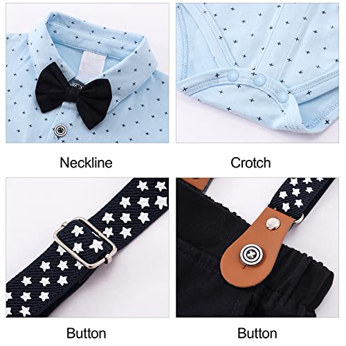 DISAUR Baby Boy Clothes Suits, Infant Gentleman Boy Outfit,Long Sleeve Shirts +Beret Hat + Suspender Pants + Bowtie 3-24M - Image 4