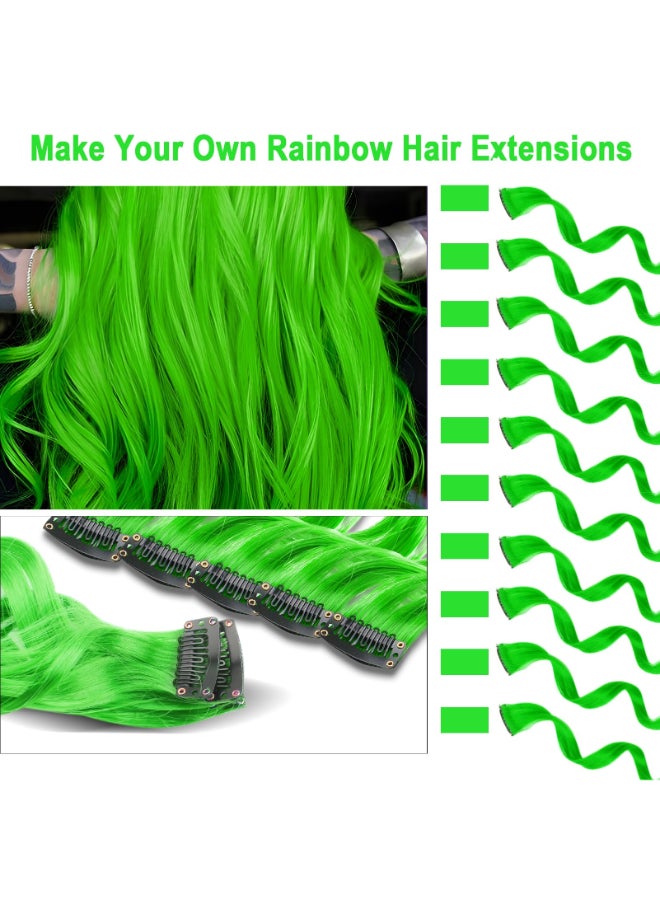 Olldag 10 PCS Green Hair Extensions Curly Wavy Synthetic Hairpieces Clip in Rainbow Neon Party Highlights Colorful Hair Accessories for Women 17 Inch - Image 4