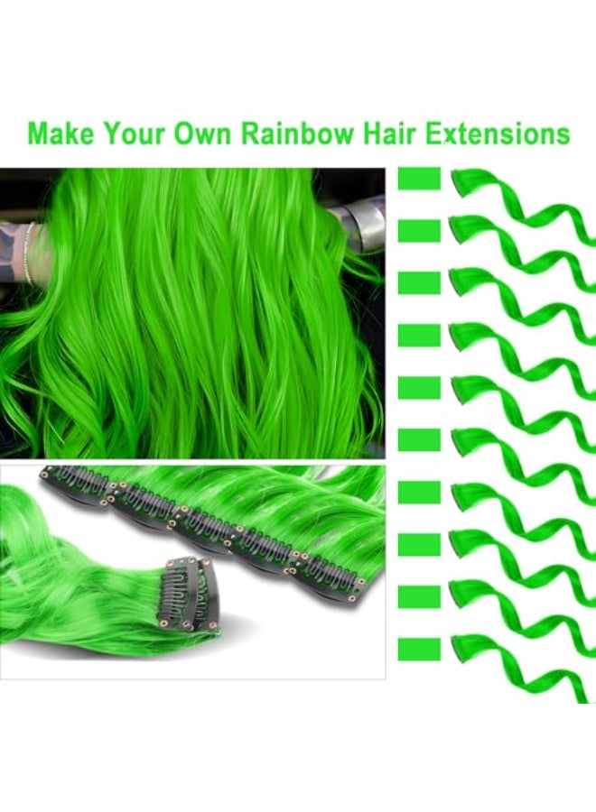 Olldag 10 PCS Green Hair Extensions Curly Wavy Synthetic Hairpieces Clip in Rainbow Neon Party Highlights Colorful Hair Accessories for Women 17 Inch - Image 3