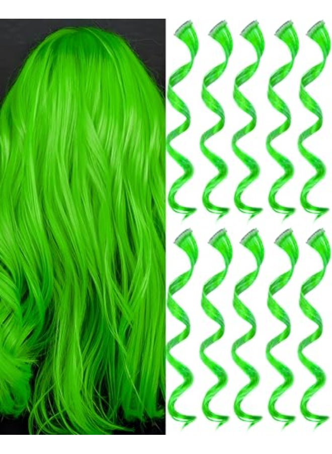 Olldag 10 PCS Green Hair Extensions Curly Wavy Synthetic Hairpieces Clip in Rainbow Neon Party Highlights Colorful Hair Accessories for Women 17 Inch - Image 1
