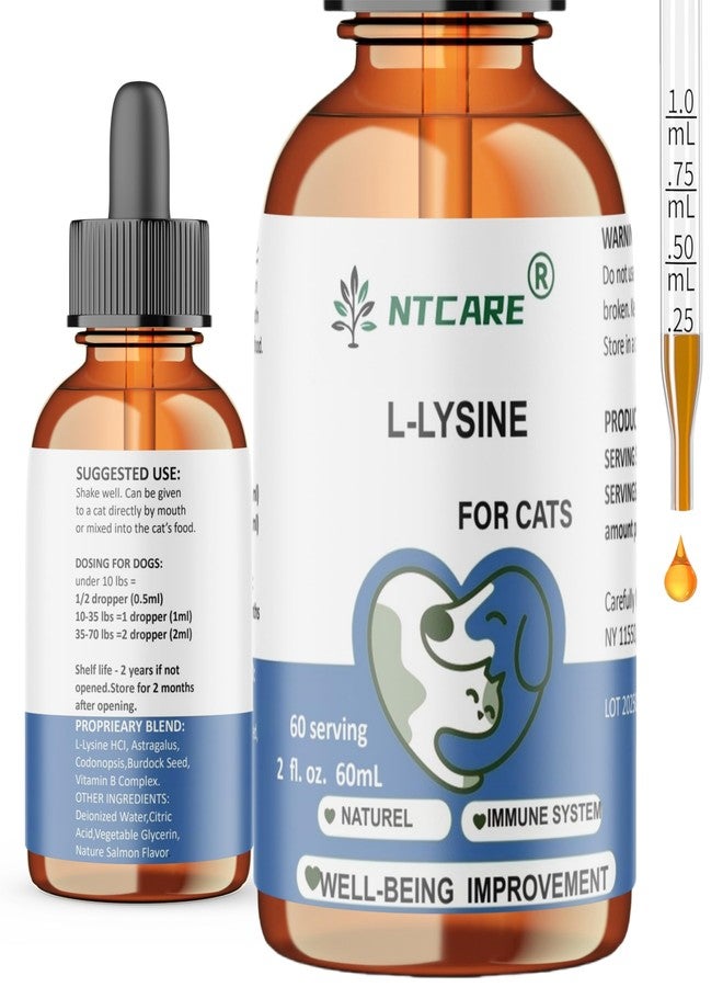 NTCARE L-Lysine Supplement for Cats - Cat Supplement for Sneezing and Runny Nose, Cold, Immune Support, Eye Function, and Respiratory Health – Lysine, 2 fl oz - Image 1