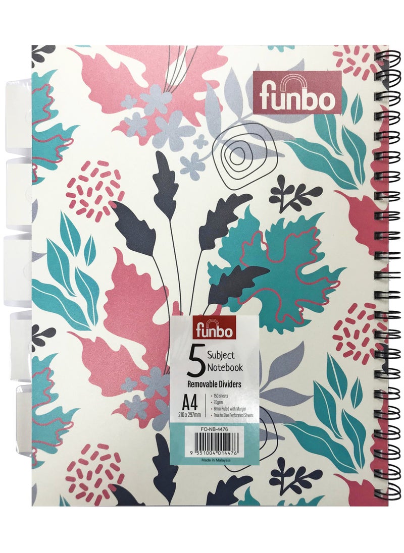 Funbo - Funbo - A4 Size, 150 sheets notebook with PP cover and dividers for 5 subjects - Image 1