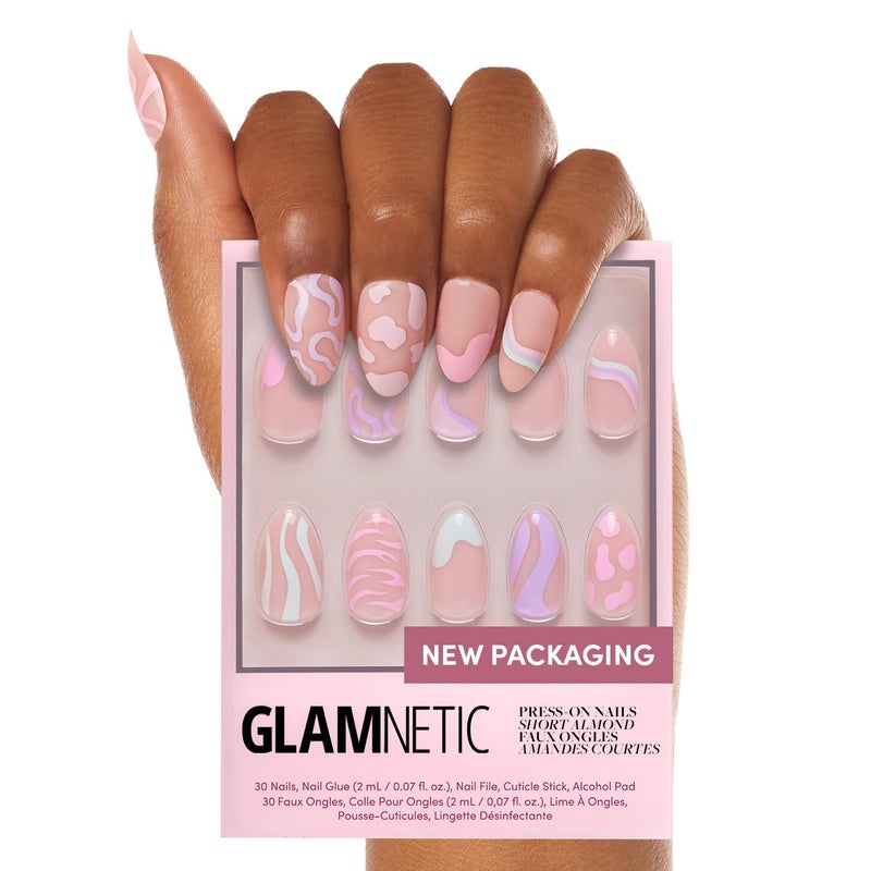 Glamnetic Glamnetic Press On Nails  Wild Card  Opaque UV Finish Short Pointed Almond Shape Reusable Pastel Nails in 12 Sizes  24 Nail Kit with Glue 