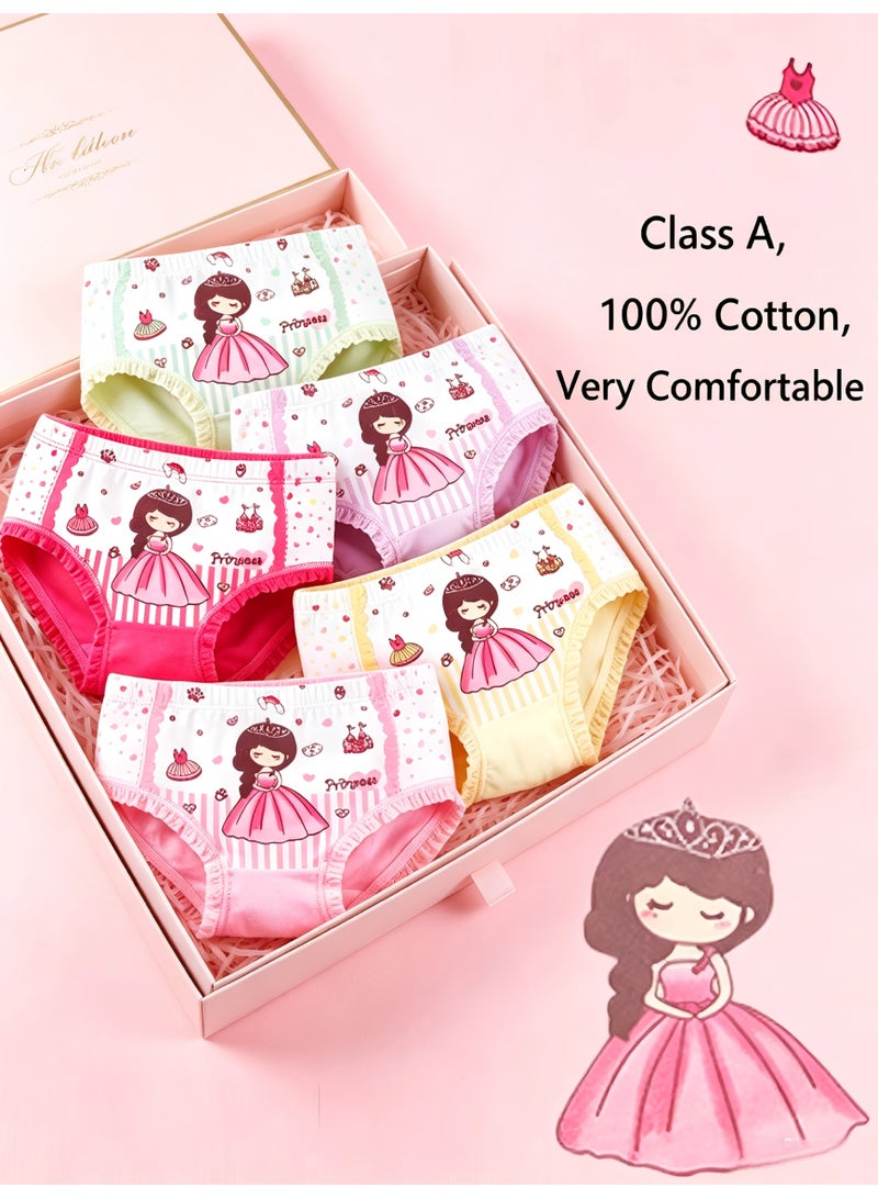Girls' Cotton Underwear 5-Pack, Cartoon Print Briefs, A-Class Antibacterial Kids' Panties（20-25Kg） - Image 5