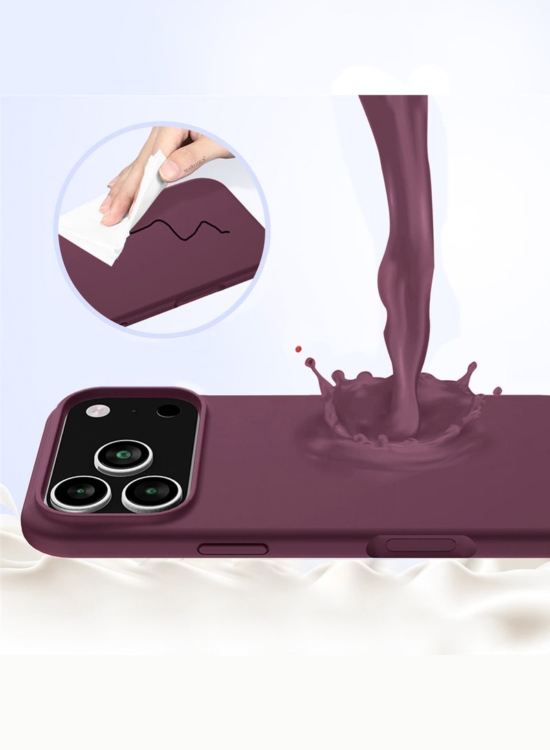 2 Packs Silicone Protective Phone Case for iPhone 17 Pro Max - Soft Anti-Scratch Microfiber Lining Ultra Slim Drop Protection Phone Cover with 3D Screen Protector - Burgundy - Image 4