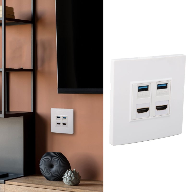 Ethernet Wall Plate 4 Port ABS Material High Speed Transmission HD Multimedia Interface - USB 3.0 4.8Gbps Transfer for Computer TV Projector Hard Disk - Image 5