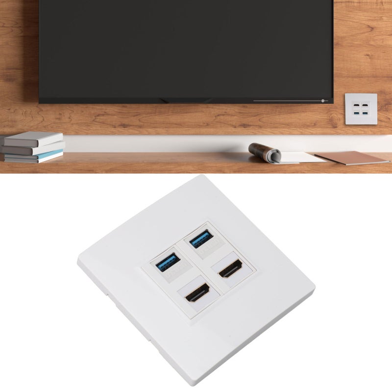 Ethernet Wall Plate 4 Port ABS Material High Speed Transmission HD Multimedia Interface - USB 3.0 4.8Gbps Transfer for Computer TV Projector Hard Disk - Image 3