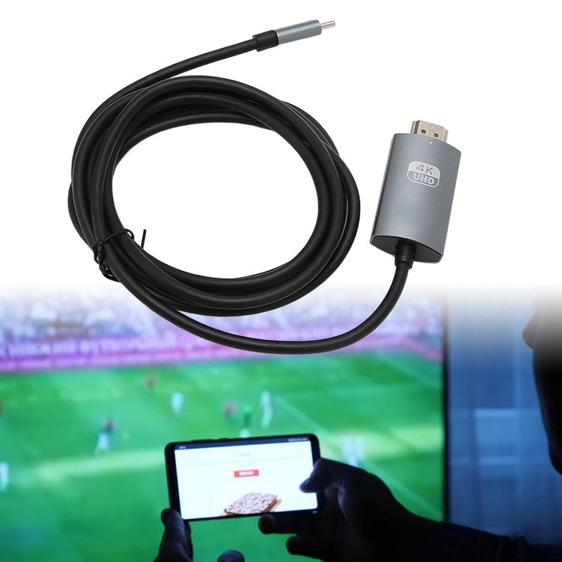 كابل واجهة الوسائط المتعددة عالية الدقة من Type C إلى HD يدعم 4K 30Hz، قابل للتوصيل والتشغيل، كابل من Type C إلى HD للتلفزيون والشاشة، أسود رمادي - Image 5