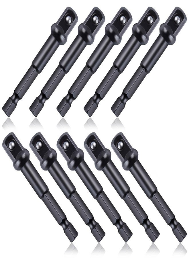 LEONTOOL 3/8" محول تأثير بت مقبس مربع، 10 قطع 1/4" سداسي إلى 3/8" محول مقبس مثقاب محرك، مجموعة محول مقبس تأثير لمفك التأثير، بتات مفك مقبس تمديد للسيارات DIY، أسود - Image 1