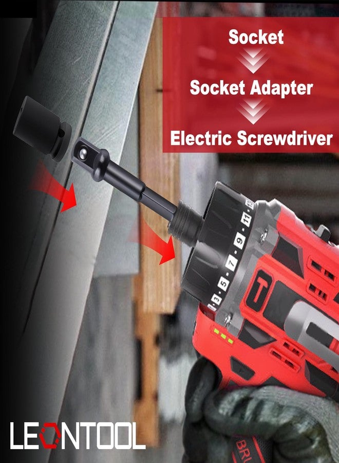 LEONTOOL 3/8" محول تأثير بت مقبس مربع، 10 قطع 1/4" سداسي إلى 3/8" محول مقبس مثقاب محرك، مجموعة محول مقبس تأثير لمفك التأثير، بتات مفك مقبس تمديد للسيارات DIY، أسود - Image 5