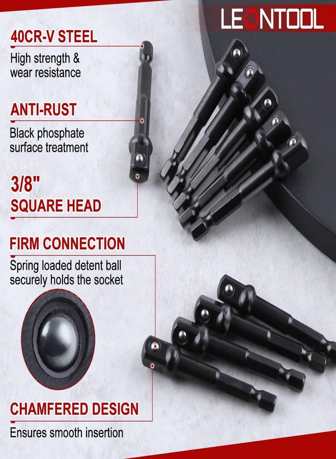 LEONTOOL 3/8" محول تأثير بت مقبس مربع، 10 قطع 1/4" سداسي إلى 3/8" محول مقبس مثقاب محرك، مجموعة محول مقبس تأثير لمفك التأثير، بتات مفك مقبس تمديد للسيارات DIY، أسود - Image 3