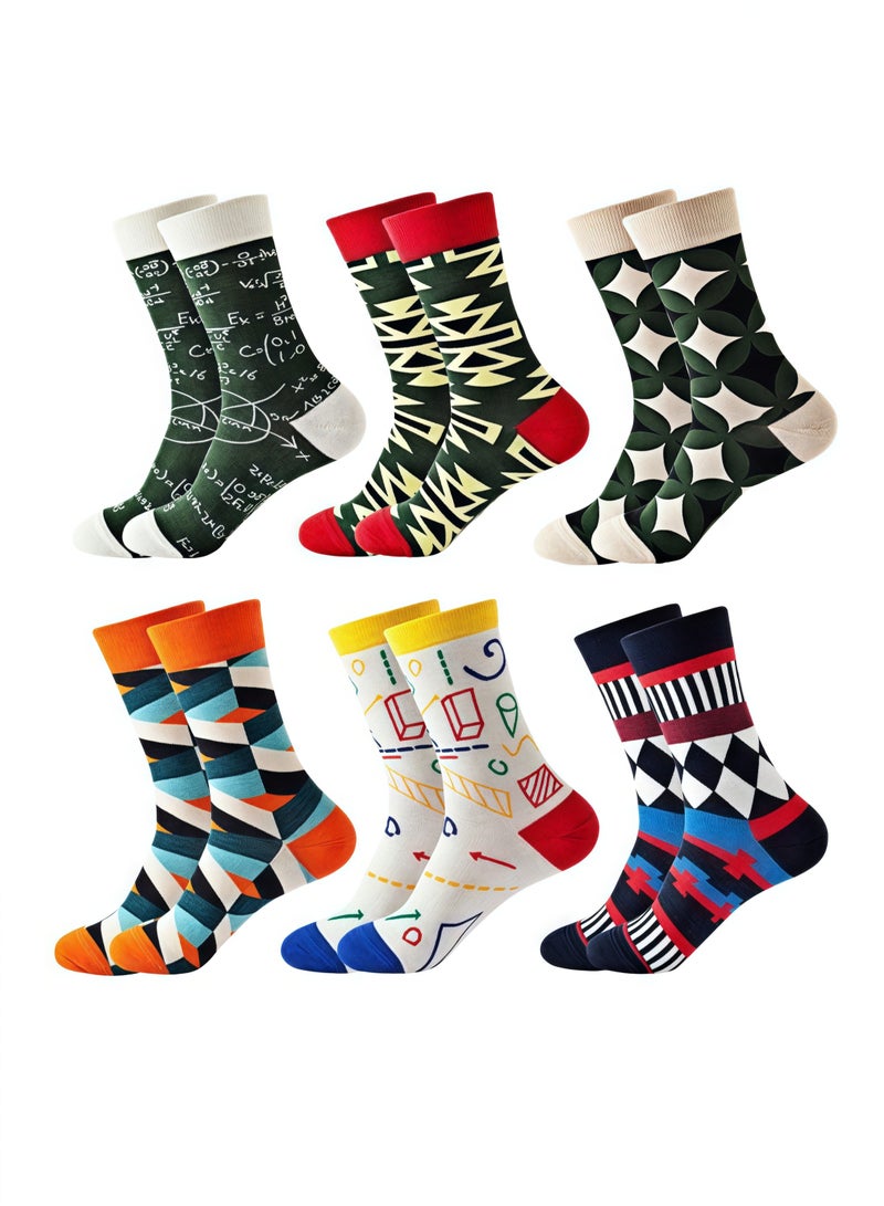 ARUWA 6 Pairs Men's Funny Socks Cotton Novelty Colorful Crew Socks Soft Breathable Dress Socks for Casual and Gift  - Image 1