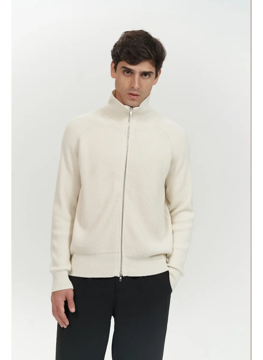 Mai Collection Brock Full Zipper Ecru Men's Knitwear Sweater