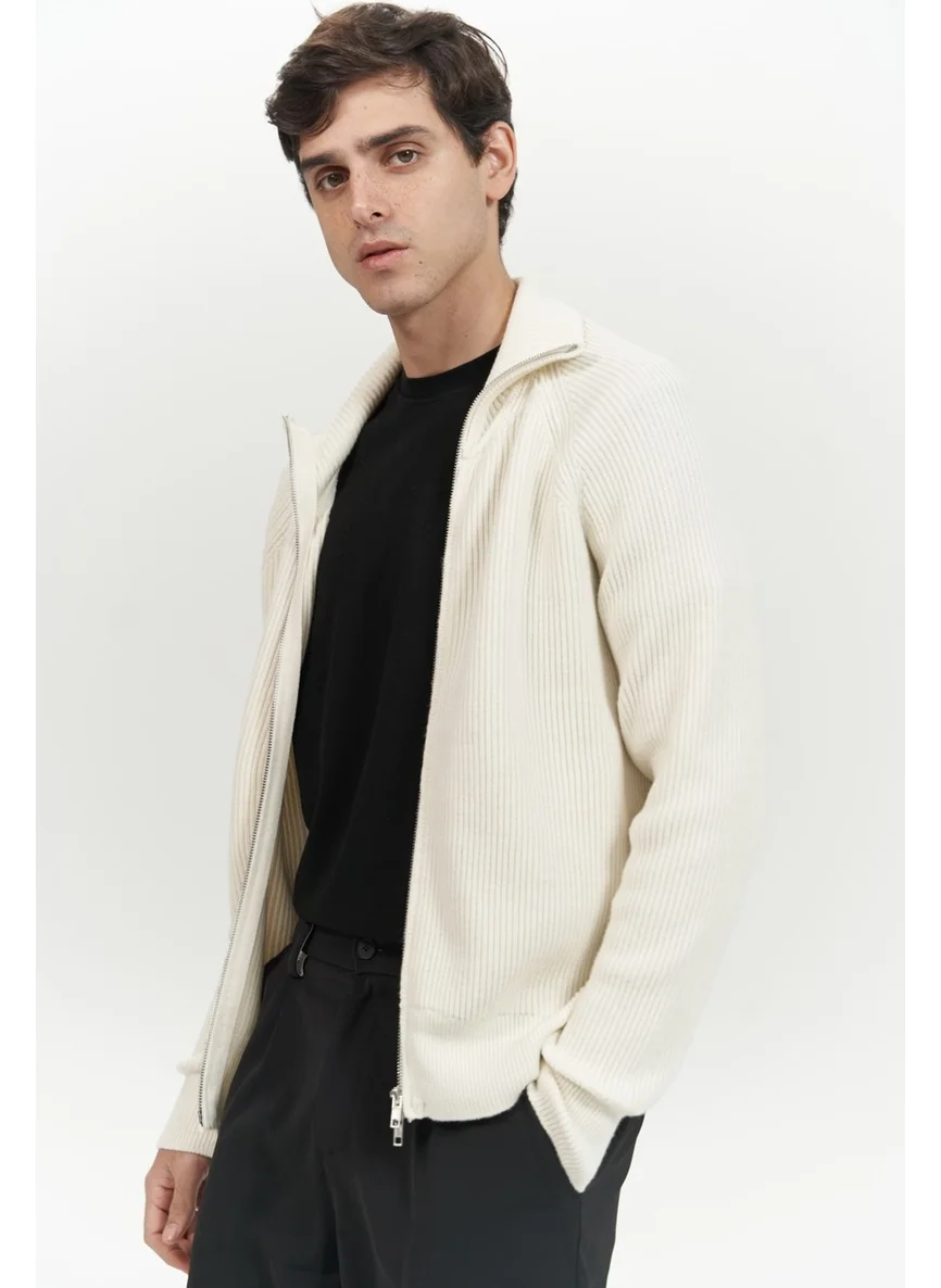 Mai Collection Brock Full Zipper Ecru Men's Knitwear Sweater