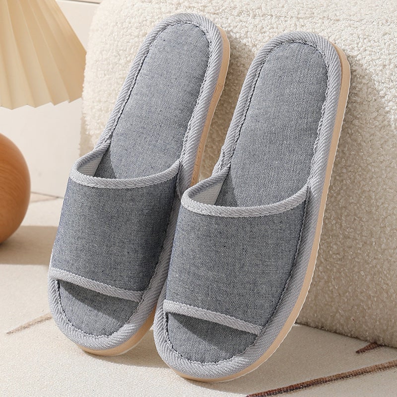 Linen Slippers Home Hotel Spa Non-Slip Thickened Pure coffee - Image 2