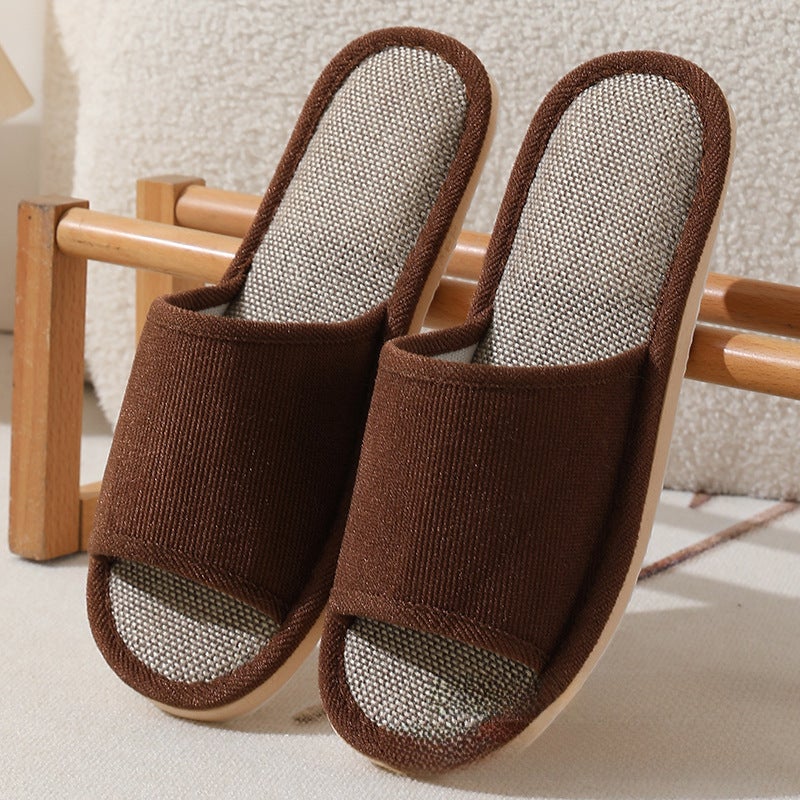 Linen Slippers Home Hotel Spa Non-Slip Thickened Pure coffee - Image 4