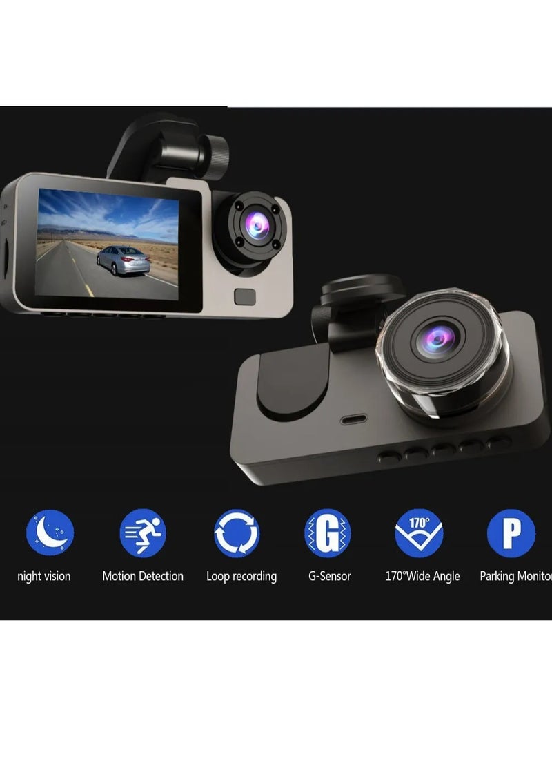 Dash Cam 4k Front and 1080P Rear Camera, 32GB Memory Card, 360° FHD 3-Channel Car Dash Cam, Built-in 2.0 Inch IPS Car Camera, Wide Angle and Night Vision | G Sensor and Loop Recording | WDR | App Control | Waterproof Rear Camera | Vehicle Security and Monitoring