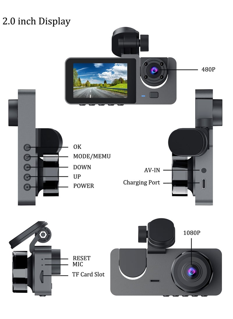 Dash Cam 4k Front and 1080P Rear Camera, 32GB Memory Card, 360° FHD 3-Channel Car Dash Cam, Built-in 2.0 Inch IPS Car Camera, Wide Angle and Night Vision | G Sensor and Loop Recording | WDR | App Control | Waterproof Rear Camera | Vehicle Security and Monitoring