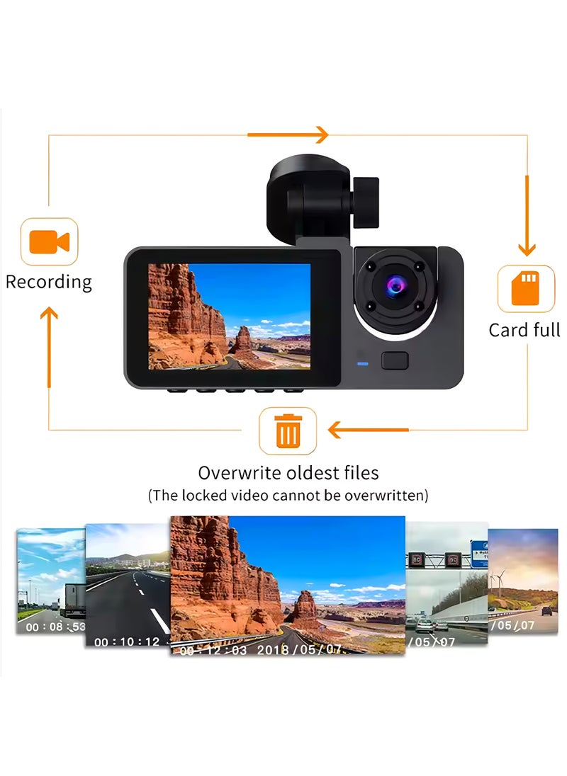Dash Cam 4k Front and 1080P Rear Camera, 32GB Memory Card, 360° FHD 3-Channel Car Dash Cam, Built-in 2.0 Inch IPS Car Camera, Wide Angle and Night Vision | G Sensor and Loop Recording | WDR | App Control | Waterproof Rear Camera | Vehicle Security and Monitoring
